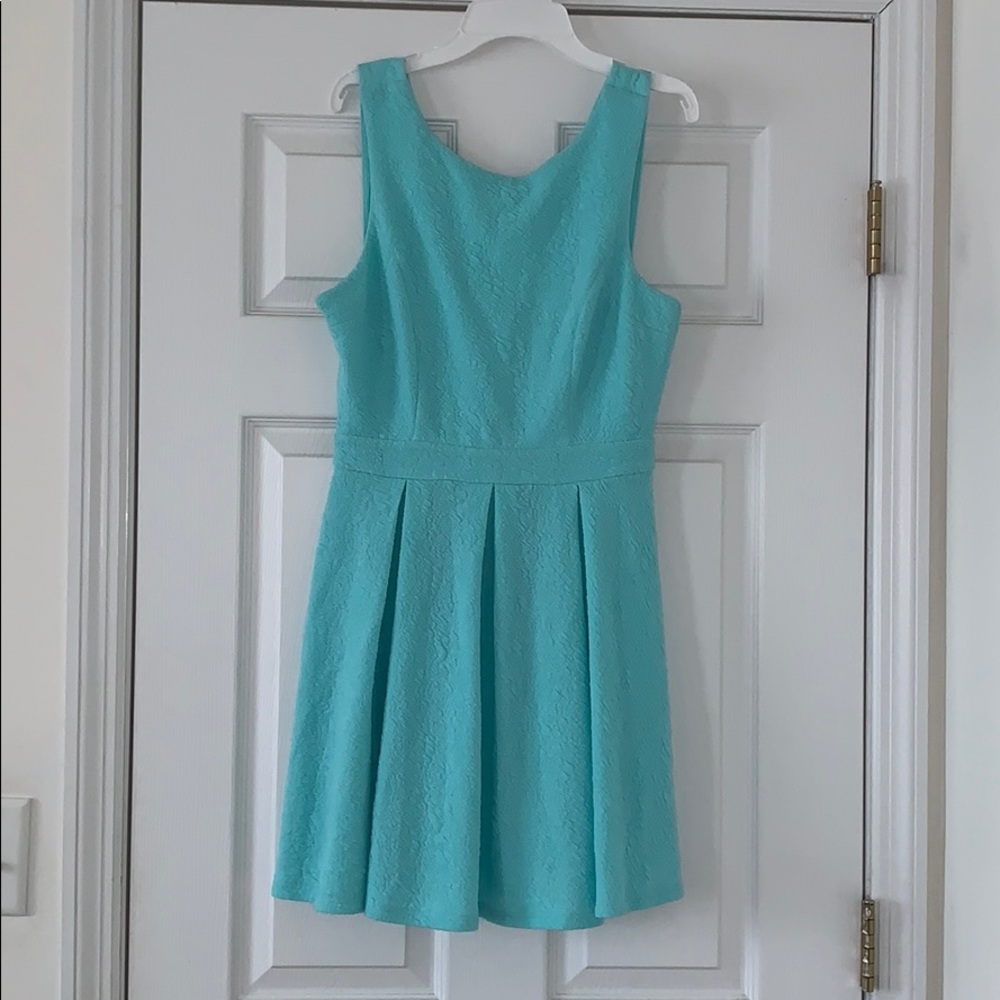 SORING TEAL FIT AND FLARE DRESS